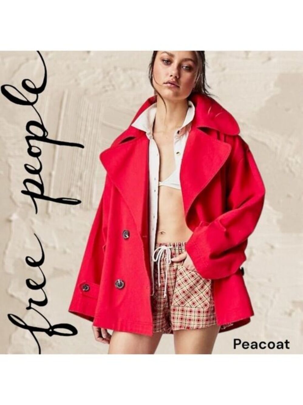 FREE PEOPLE NWT Highlands Relaxed Fit Tailored Thick Cotton Peacoat/RED/MD